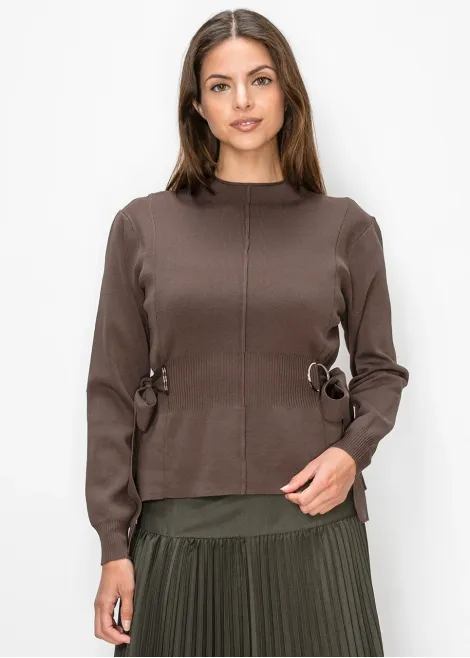 Brown Sweater with D-Ring Tie Waist Detail