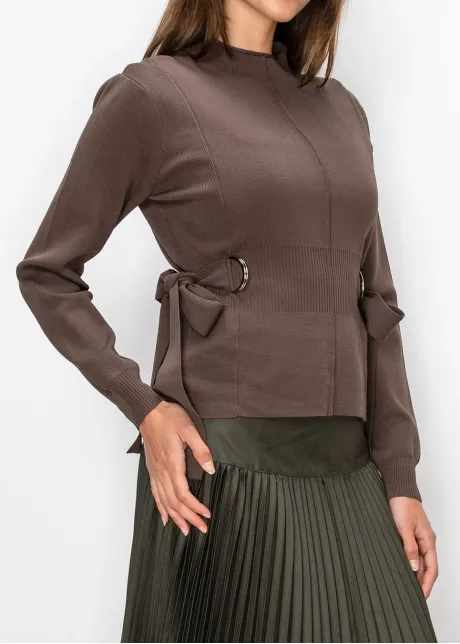 Brown Sweater with D-Ring Tie Waist Detail