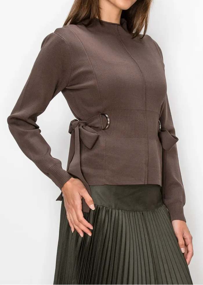 Brown Sweater with D-Ring Tie Waist Detail