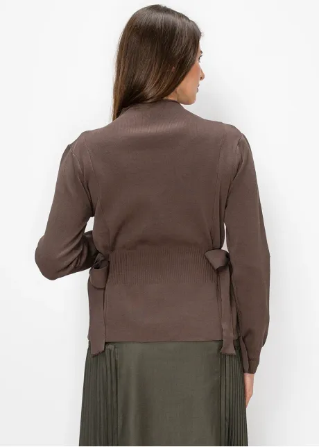 Brown Sweater with D-Ring Tie Waist Detail