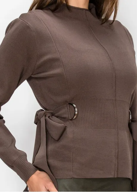 Brown Sweater with D-Ring Tie Waist Detail