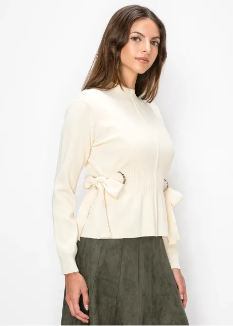 Cream Sweater with Ring Belt Detail