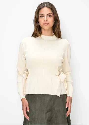 Cream Sweater with Ring Belt Detail