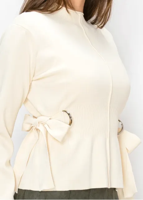 Cream Sweater with Ring Belt Detail