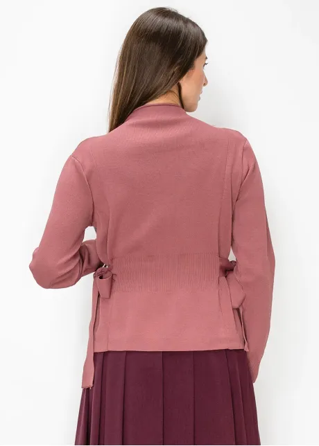 Rose Pink Mock Neck Sweater, Belted Waist