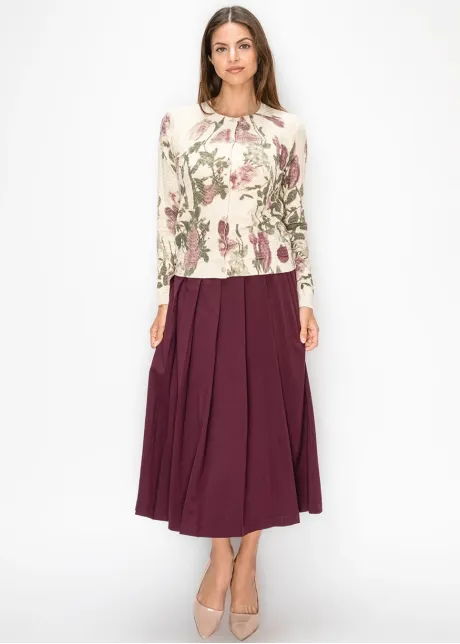 Floral Print Textured Knit Cardigan in Cream