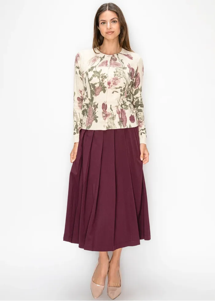 Floral Print Textured Knit Cardigan in Cream