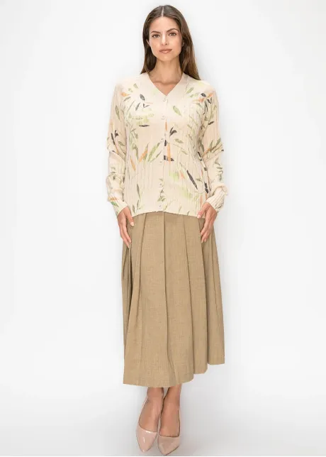 Leaf Print Cable Knit Cardigan