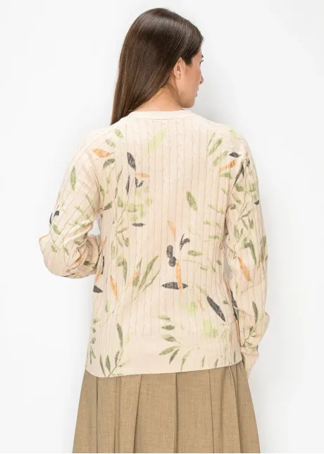 Leaf Print Cable Knit Cardigan
