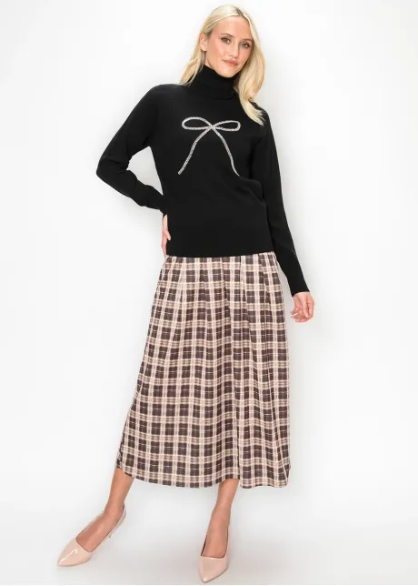 Black Knit Turtleneck with Silver Bow