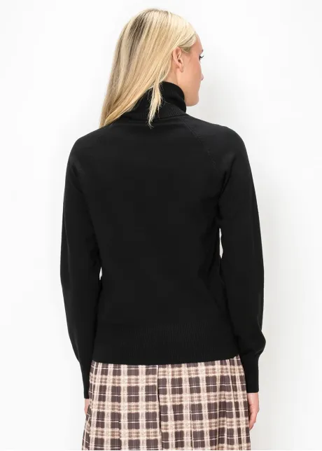 Black Knit Turtleneck with Silver Bow