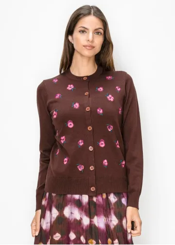 Embroidered Flower Button Front Cardigan