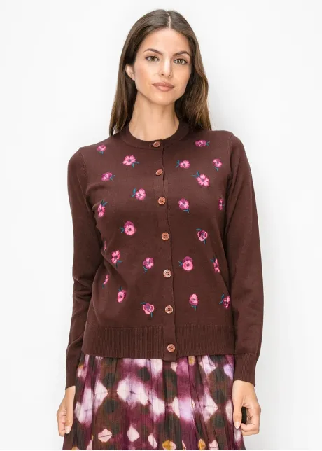 Embroidered Flower Button Front Cardigan