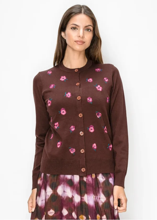 Embroidered Flower Button Front Cardigan