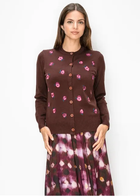 Embroidered Flower Button Front Cardigan