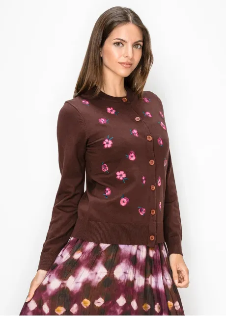 Embroidered Flower Button Front Cardigan