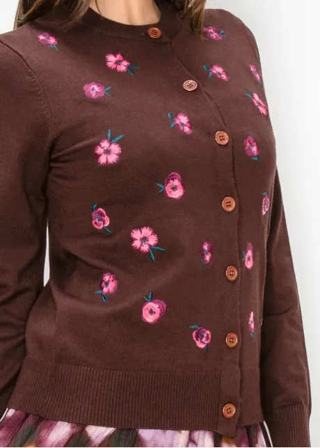 Embroidered Flower Button Front Cardigan