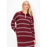 Knit Collar Sweater in Burgundy Stripe
