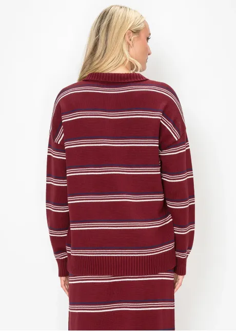 Knit Collar Sweater in Burgundy Stripe