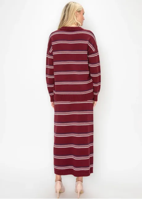 Knit Collar Sweater in Burgundy Stripe