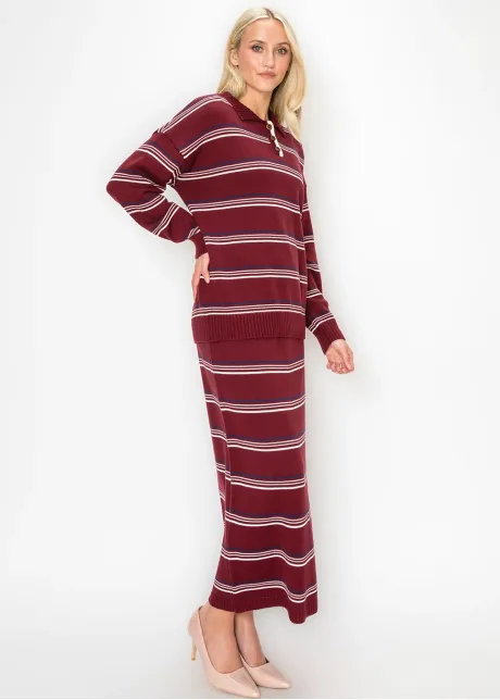 Knit Collar Sweater in Burgundy Stripe