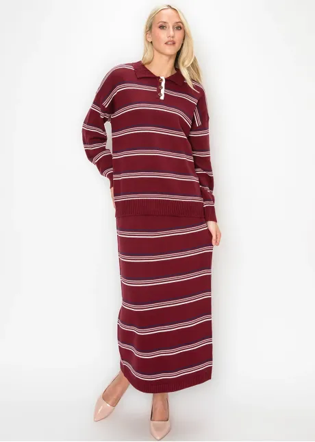Knit Collar Sweater in Burgundy Stripe