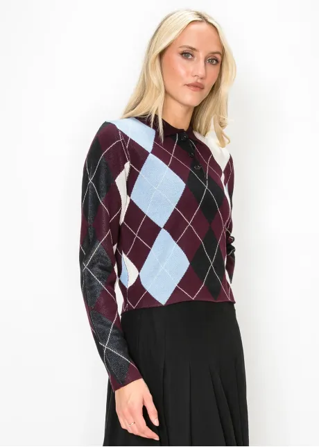 Burgundy Argyle Polo Sweater