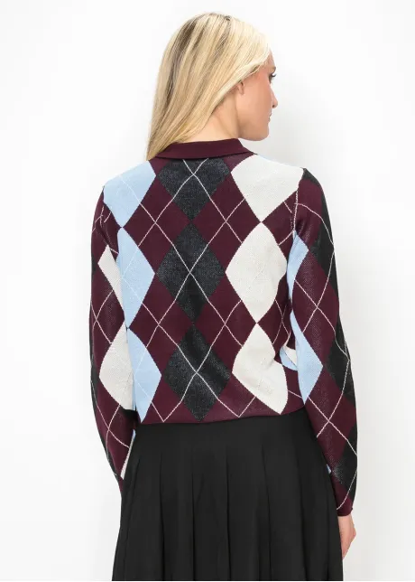 Burgundy Argyle Polo Sweater
