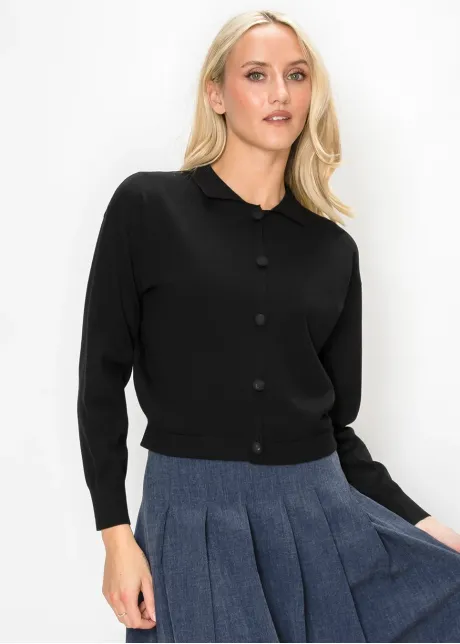 Cropped Black Knit Cardigan