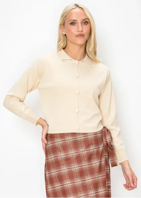 Cropped Collared Cardigan in Cream