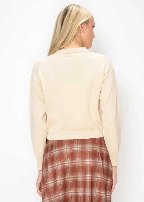 Cropped Collared Cardigan in Cream