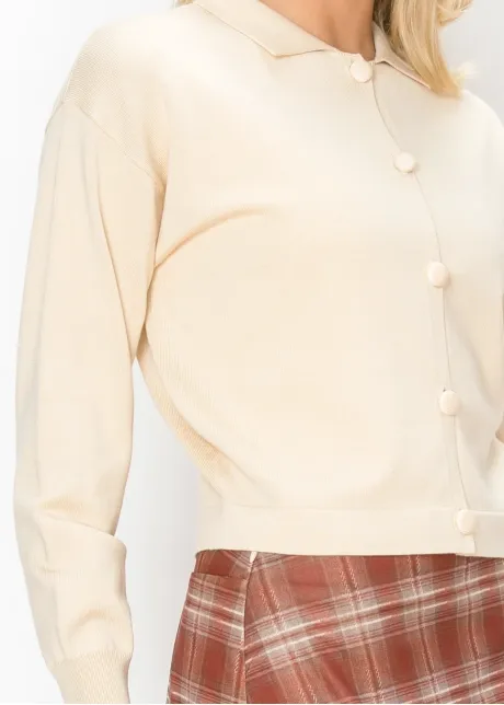 Cropped Collared Cardigan in Cream