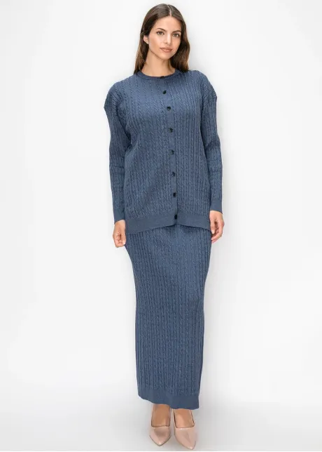 Cable Knit Button Cardigan in Blue
