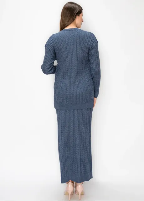 Cable Knit Button Cardigan in Blue