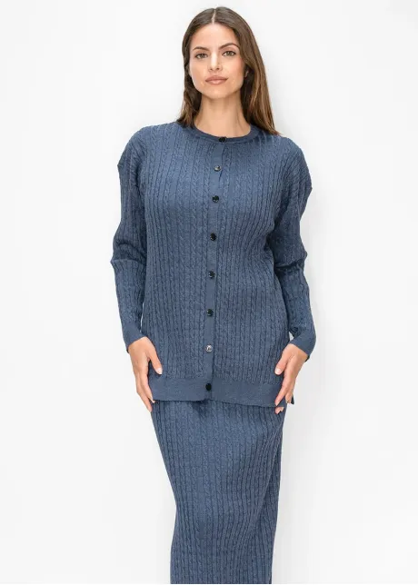 Cable Knit Button Cardigan in Blue