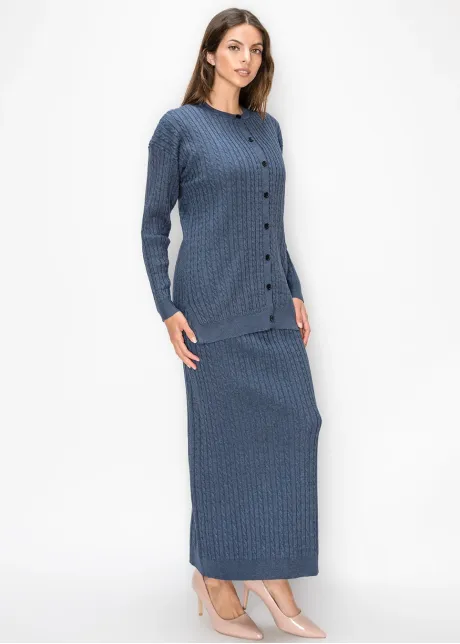 Cable Knit Button Cardigan in Blue