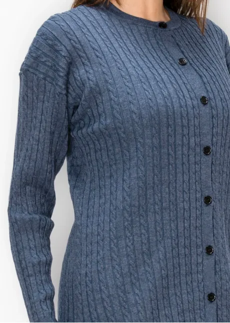 Cable Knit Button Cardigan in Blue