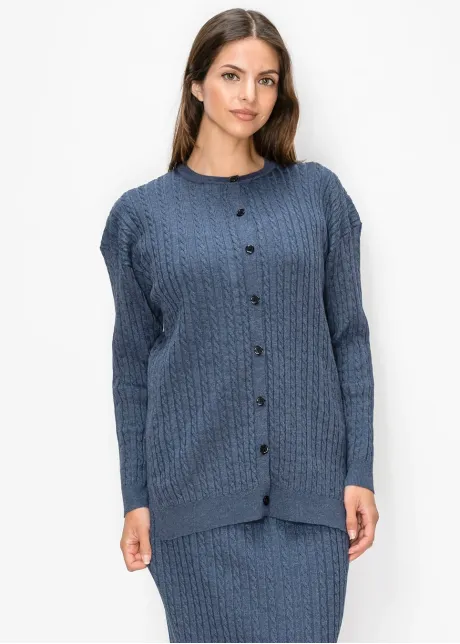 Cable Knit Button Cardigan in Blue
