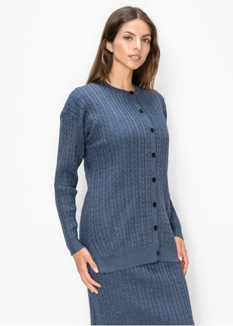 Cable Knit Button Cardigan in Blue