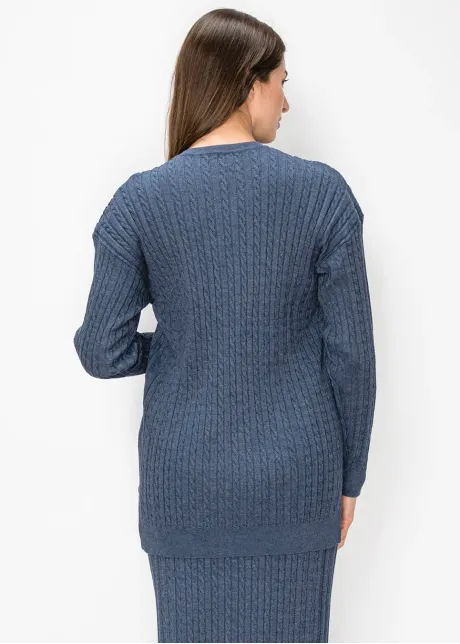 Cable Knit Button Cardigan in Blue