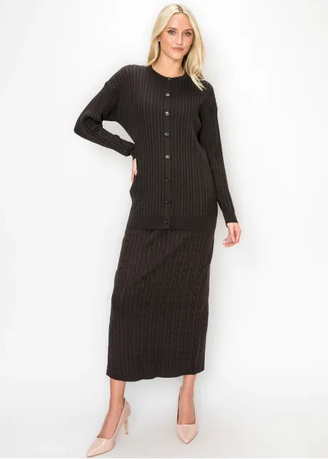 Brown Cable Knit Long Cardigan