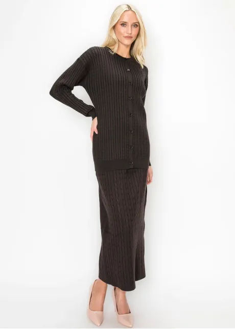 Brown Cable Knit Long Cardigan