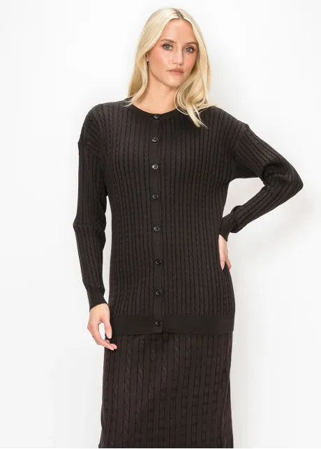 Brown Cable Knit Long Cardigan