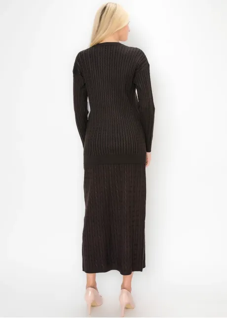 Brown Cable Knit Long Cardigan