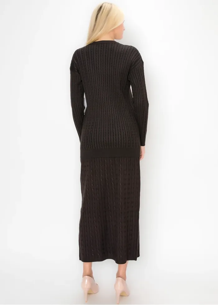 Brown Cable Knit Long Cardigan