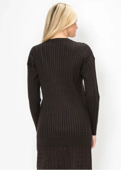 Brown Cable Knit Long Cardigan