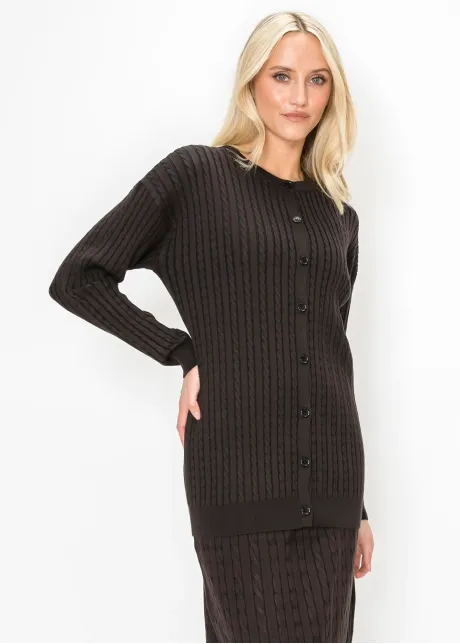 Brown Cable Knit Long Cardigan