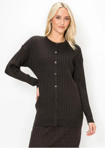 Brown Cable Knit Long Cardigan