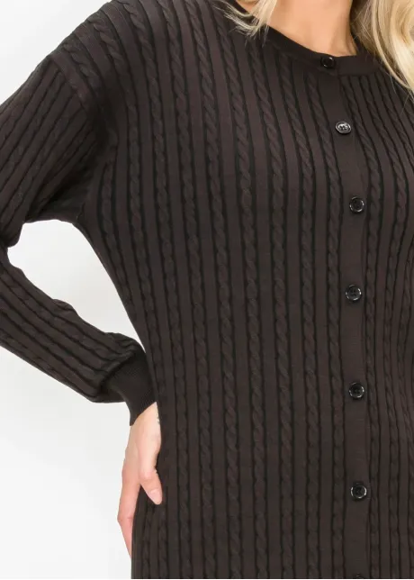 Brown Cable Knit Long Cardigan