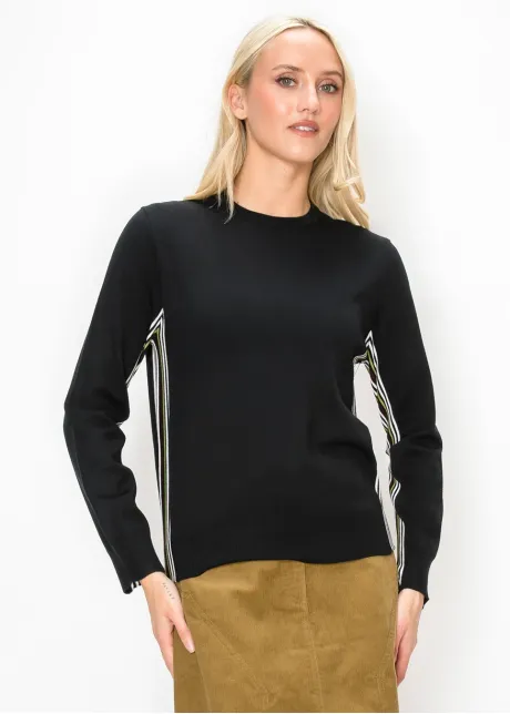 Side Panel Stripe Sweater in Black